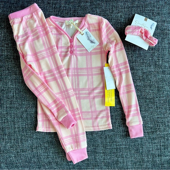 NWT Jessica Simpson Pink Plaid Pajama 3 Piece Set - Picture 1 of 10